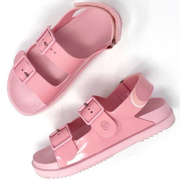 AUTHENTIC GUCCI DOUBLE GG LOGO PINK RUBBER PLATFORM DAD SANDALS SZ 38 or US 8 - Picture 9 of 11